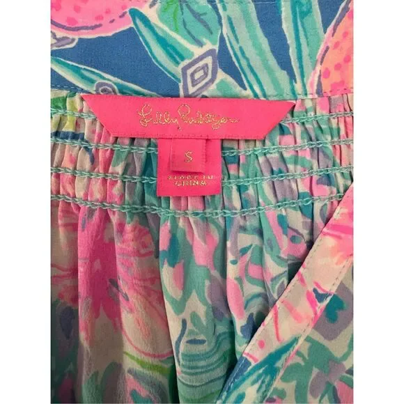 Lilly Pulitzer Small Elsa Silk Top Peony For Your‎ Thoughts Blouse - Picture 5 of 6